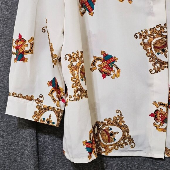 Hunters Run Shirt Womens‎ Size B6 White Gold Printed Long Sleeve Button Down - Picture 2 of 16